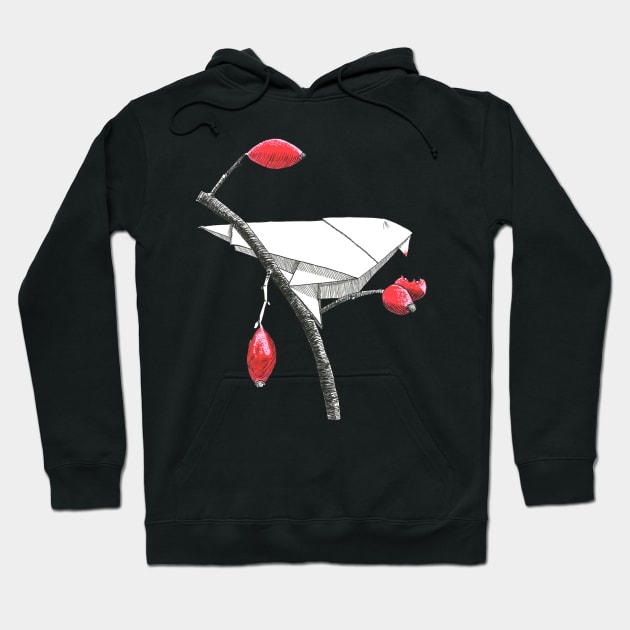 Fruit eating origami bird Hoodie by Créa'RiBo